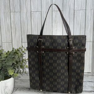 Loewe Vintage Anagram Canvas & Leather Tote Bag Brown